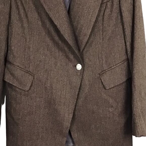 Lafayette 148 New York Wool Maroon Burgundy Tweed Herringbone Fitted Jacket 4 - Picture 3 of 8